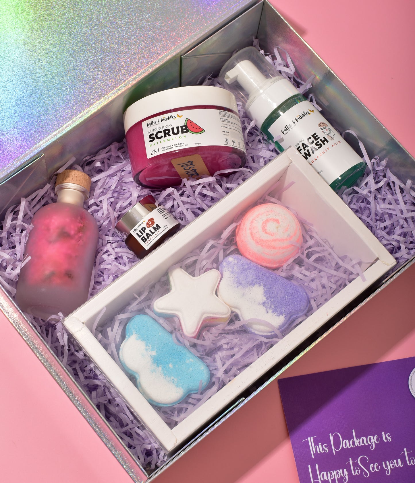 Pamper Perfect Skincare Hamper: Scrub, Facewash, Bath Salt, Bath Bombs (4x), Lip Balm